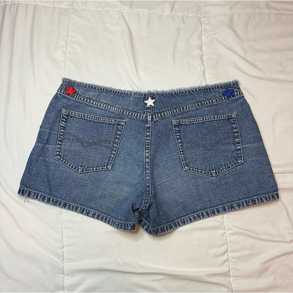 VTG 90s Y2K Anchor Blue Womens Jean Denim Shorts Low Rise Size 7 Juniors Stars